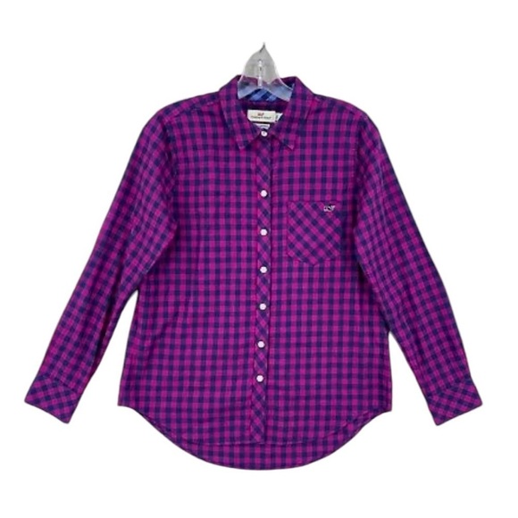 VINEYARD VINES with Cashmere Pink Blue Gingham Plaid Button-Up Shirt Women's S - Picture 2 of 16